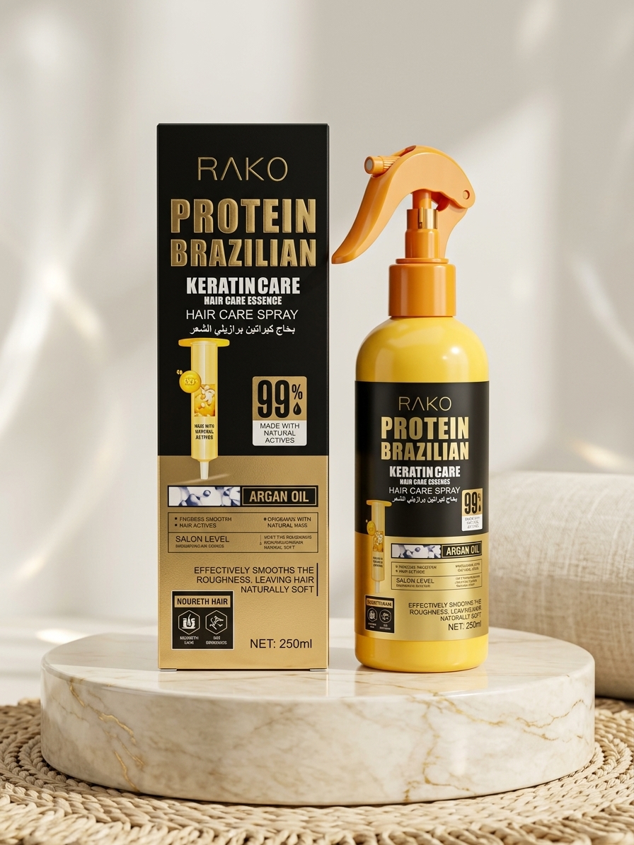 اسپری دوفاز برند تخصصی راکو (RAKO) با فرمولاسیون پروتئین برزیلی و کراتین، همان چیزی است که موهای شما برای درخشش نیاز دارد. ✨