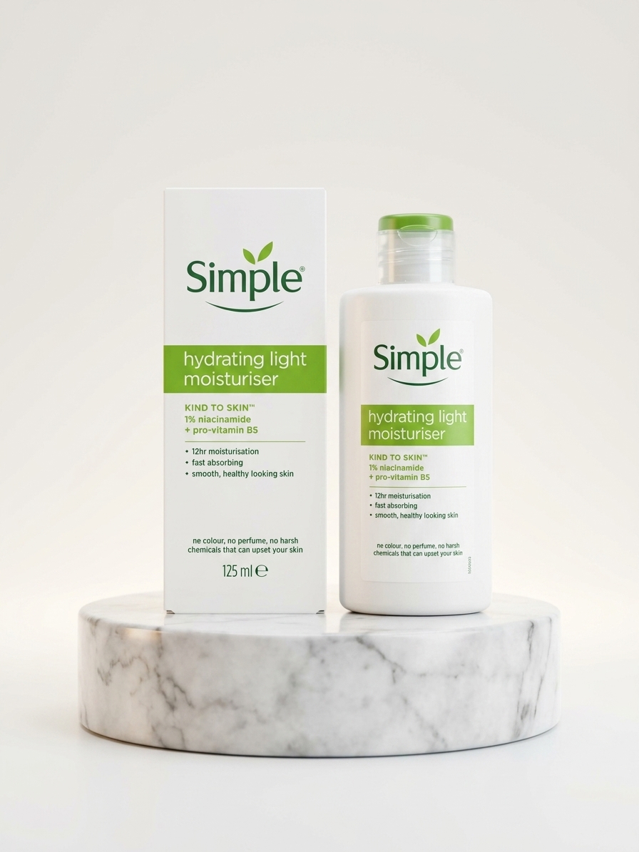 : مرطوب‌کننده سبک و آبرسان صورت سیمپل (Simple) مدل Hydrating Light Moisturiser - حجم ۱۲۵ میلی‌لیتر - اورجینال وارداتی