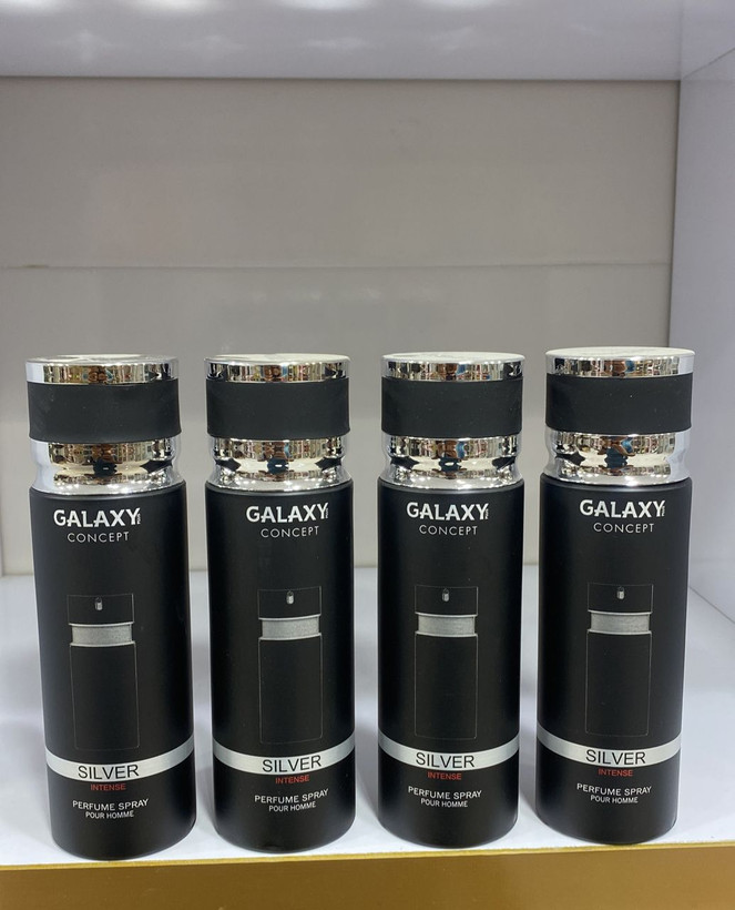اسپری خوشبوکننده بدن ۲۰۰ میلیلیتر گلکسی کانسپت مدل Silver Intense – رایحه گرم، تند و پرقدرت مردانه